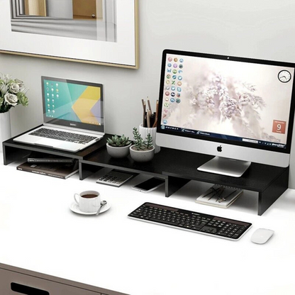 Stand Dual Monitor Riser Shelf Computer Black Ergonomic Desktop Organiser Black