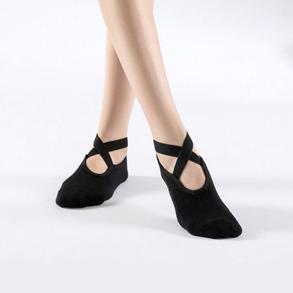 Cotton Yoga Socks Non Slip Grip Exercise Ballet Socks 2 pairs Pilates Massage