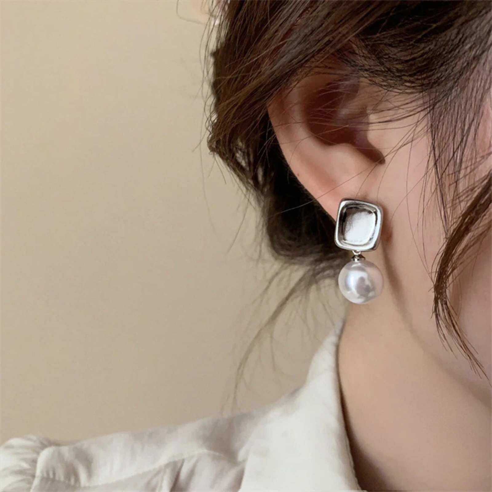 Square Elegant Imitation Pearl Earrings Style Timeless Classic Jewelry