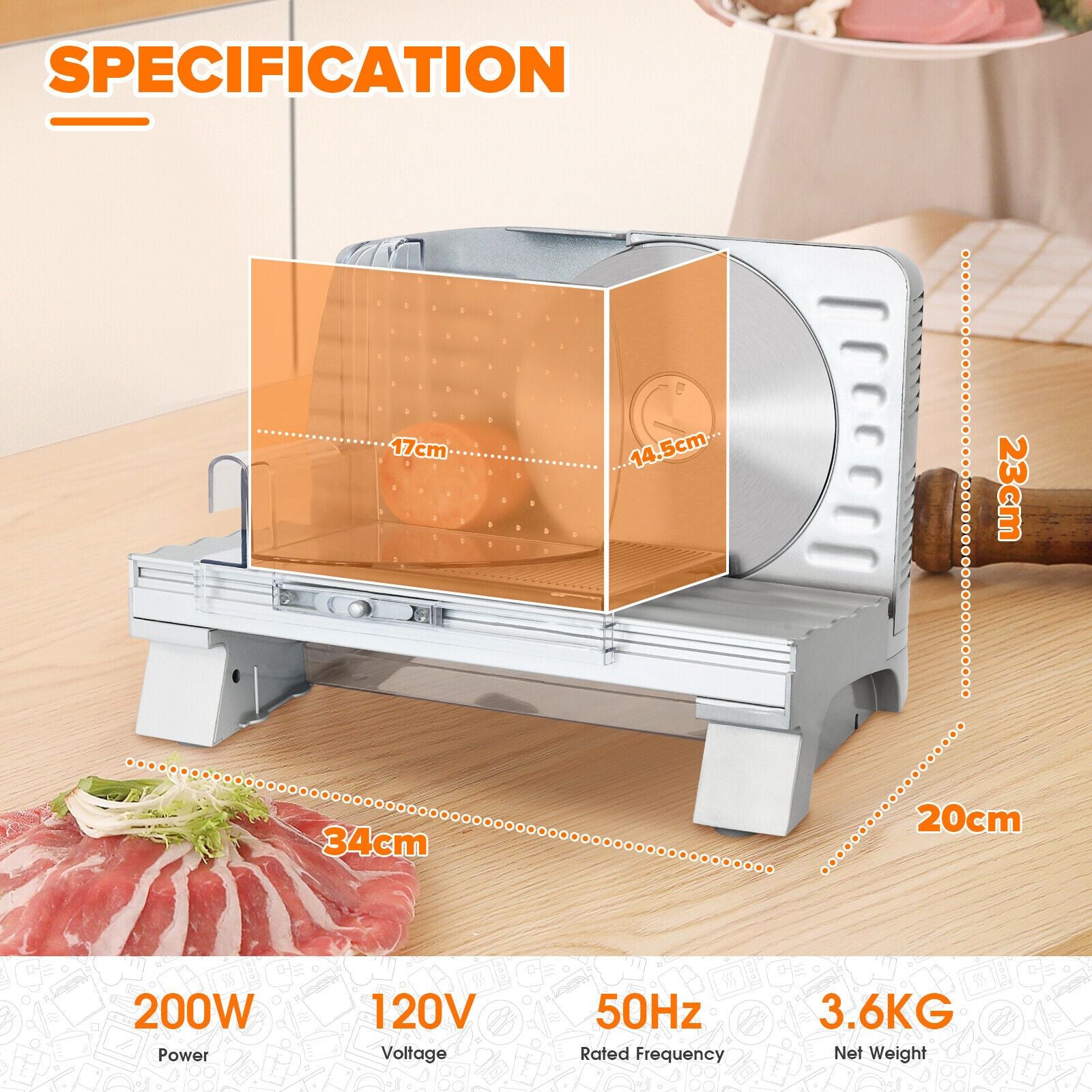 Electric Food Slicer Deli Vegetables Bread Fruit Meat Processor 200w