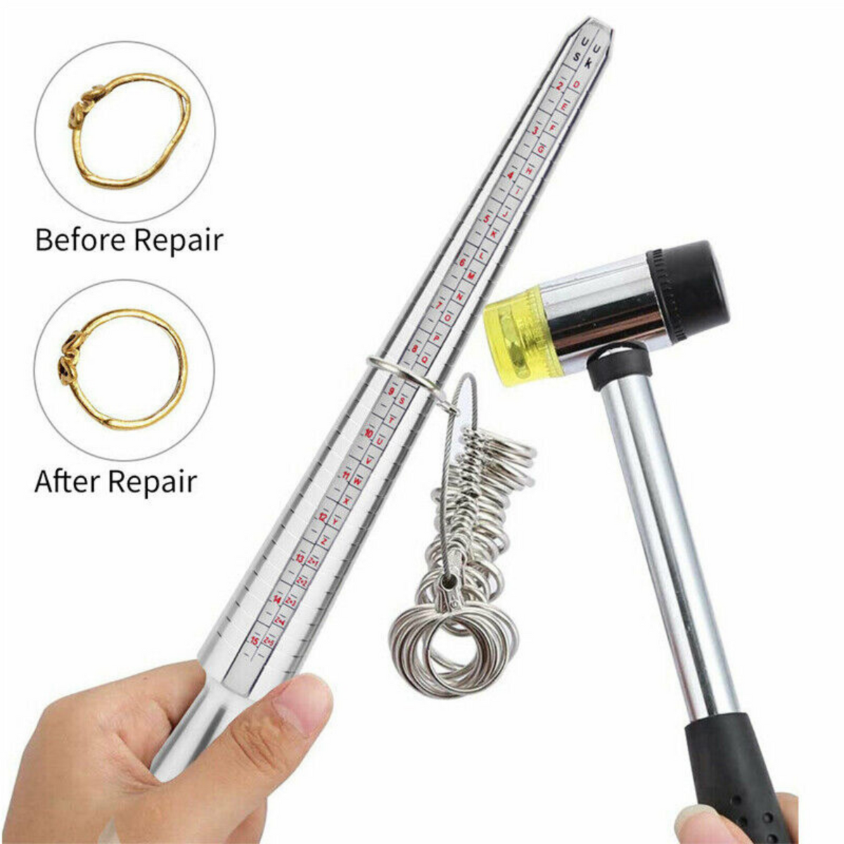 Measuring Stick Metal Ring Silver Ring Sizer Size Gauge Tool Set Finger Mandrel