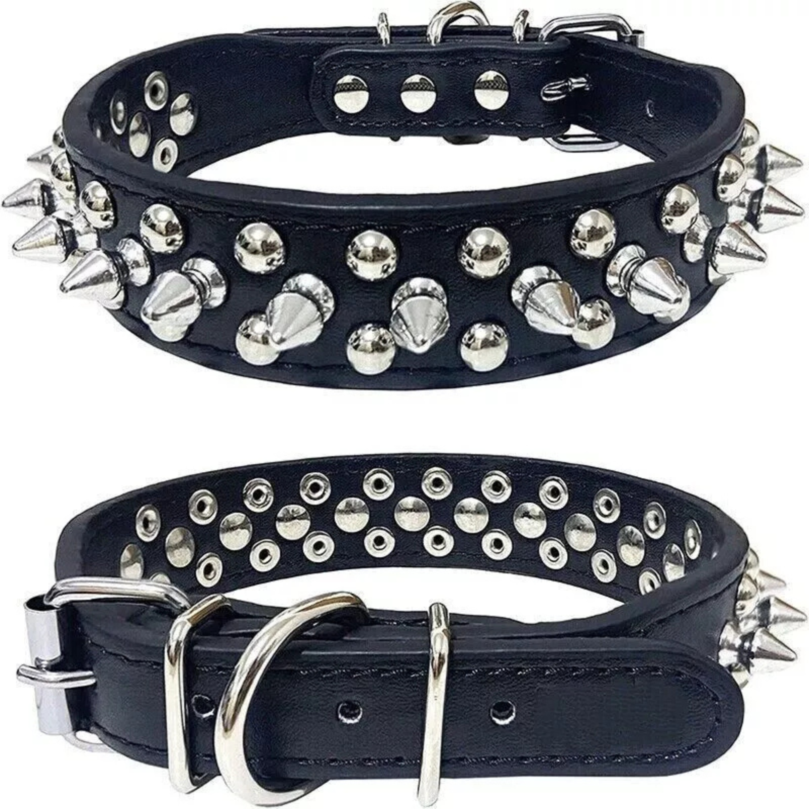Black Medium Breeds Pet Dog Collar Leather Studded
