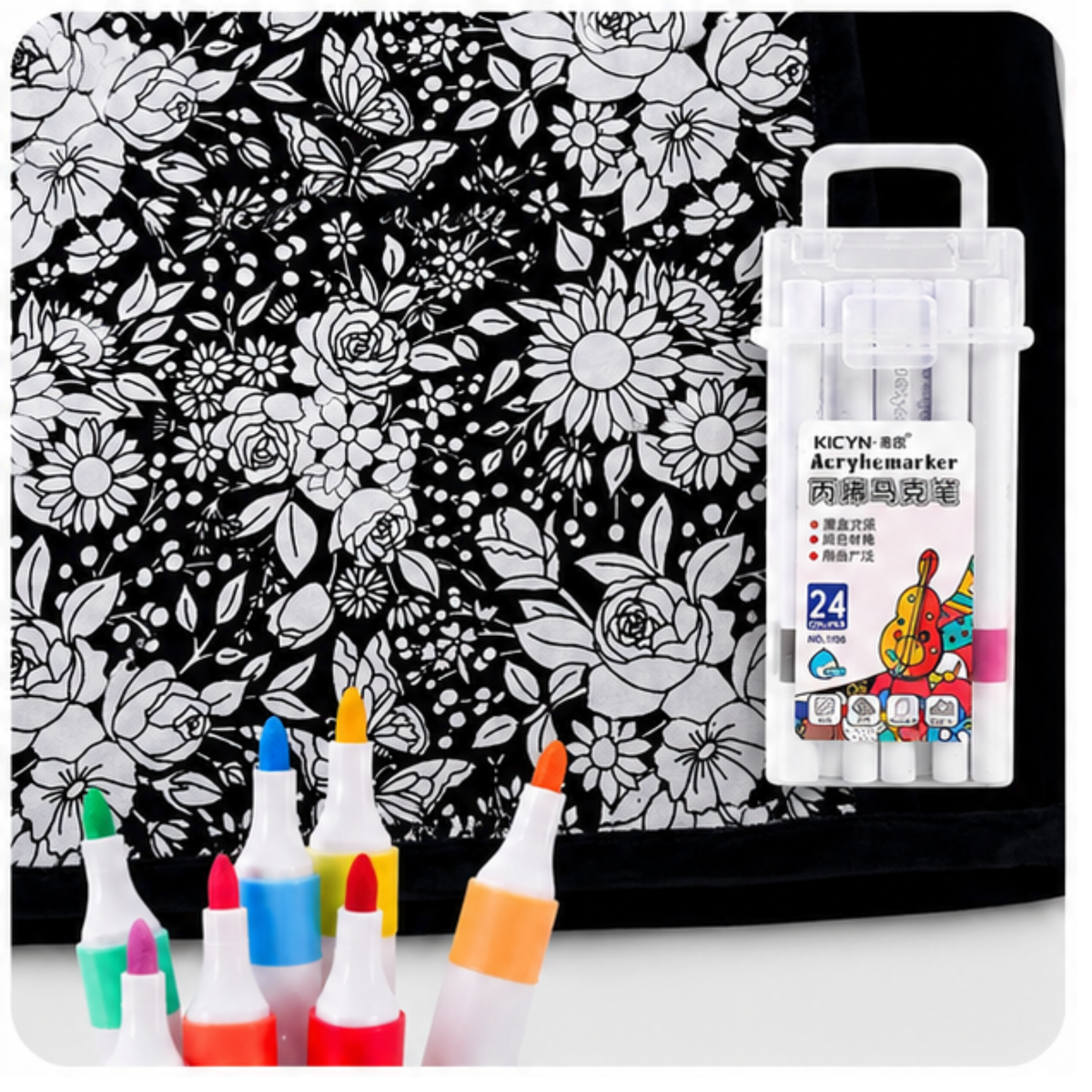 DIY G Colouring Blanket Washable Markers Reusable Velvet Drawing Mat Set