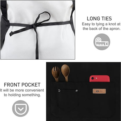 Black Adjustable Waterproof Kitchen Chef Waiter Canvas Apron Washable Strap