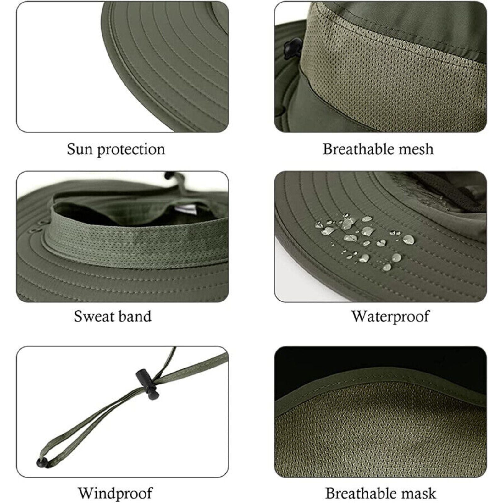 Flap Hat Wide Brim Unisex Cap Face Neck UV Sun Protection Hiking Fishing Army