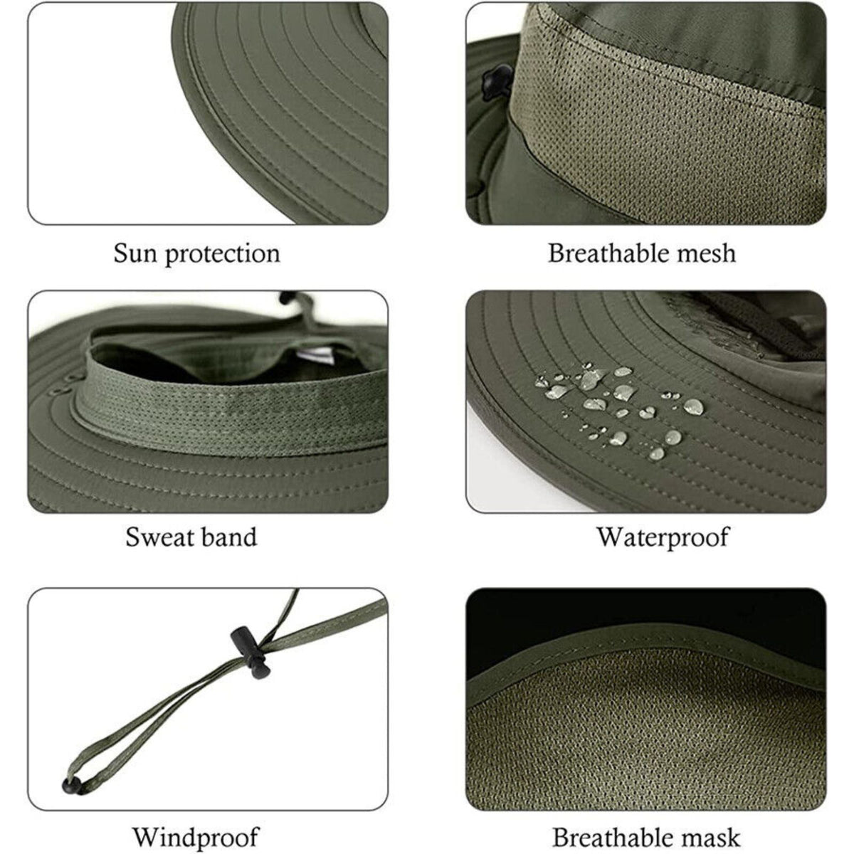 Flap Hat Wide Brim Unisex Cap Face Neck UV Sun Protection Hiking Fishing Army