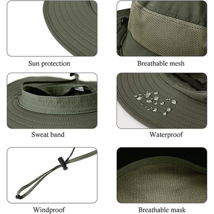 Flap Hat Wide Brim Unisex Cap Face Neck UV Sun Protection Hiking Fishing Army