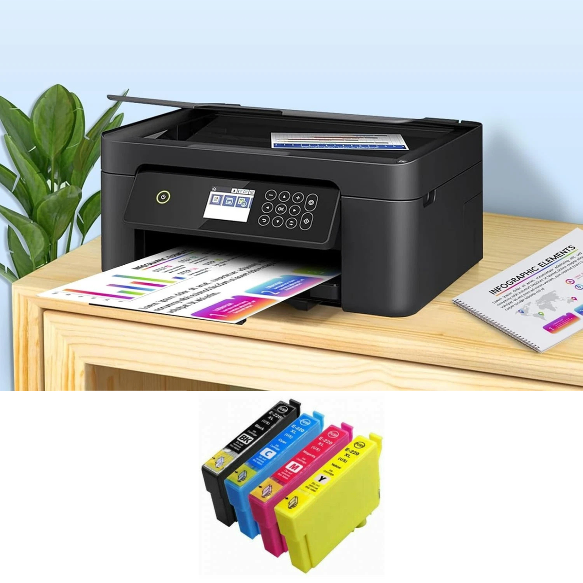 Compatible Ink Cartridges 220XL Non OEM for Epson Printer Replacement