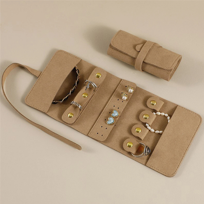 Foldable Jewelry Case Storage Bag Travel Portable Organizer Pouch Roll Khaki