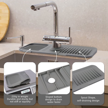 Grey Sink Draining Pad Silicone Faucet Mat For Kitchen Sink - Splash Guard