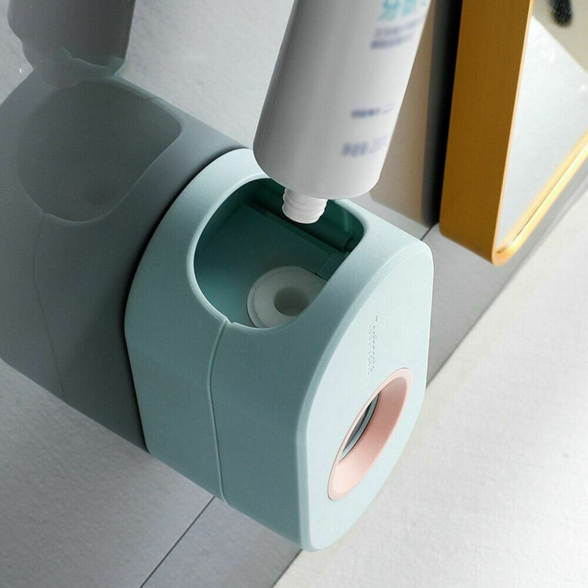 Wall-Mounted Rack Bathroom Toothbrush Holder Automatic Toothpaste Dispenser Blue