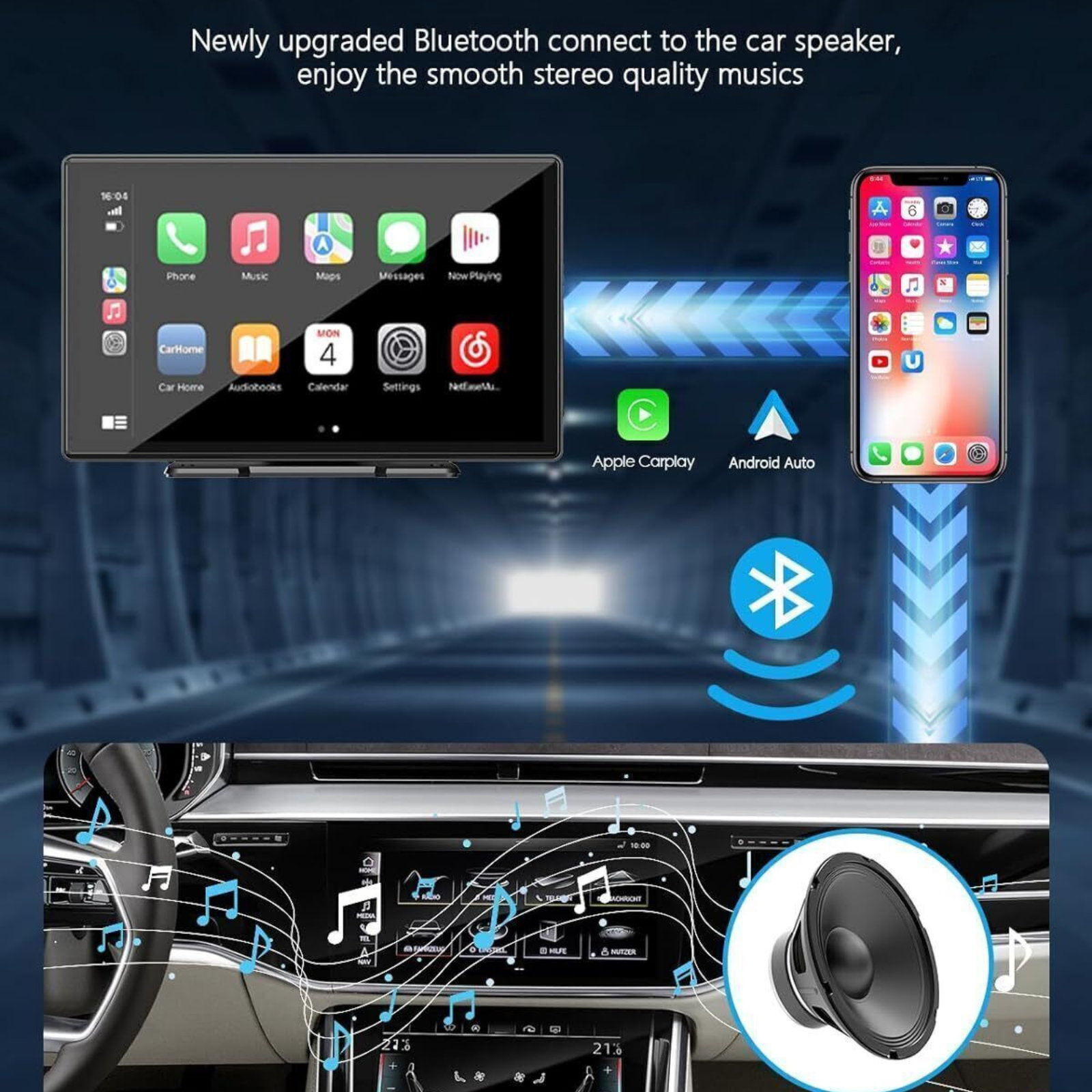 Apple Carplay & Android Auto Head Unit Portable 9 Inch Wireless Car Stereo