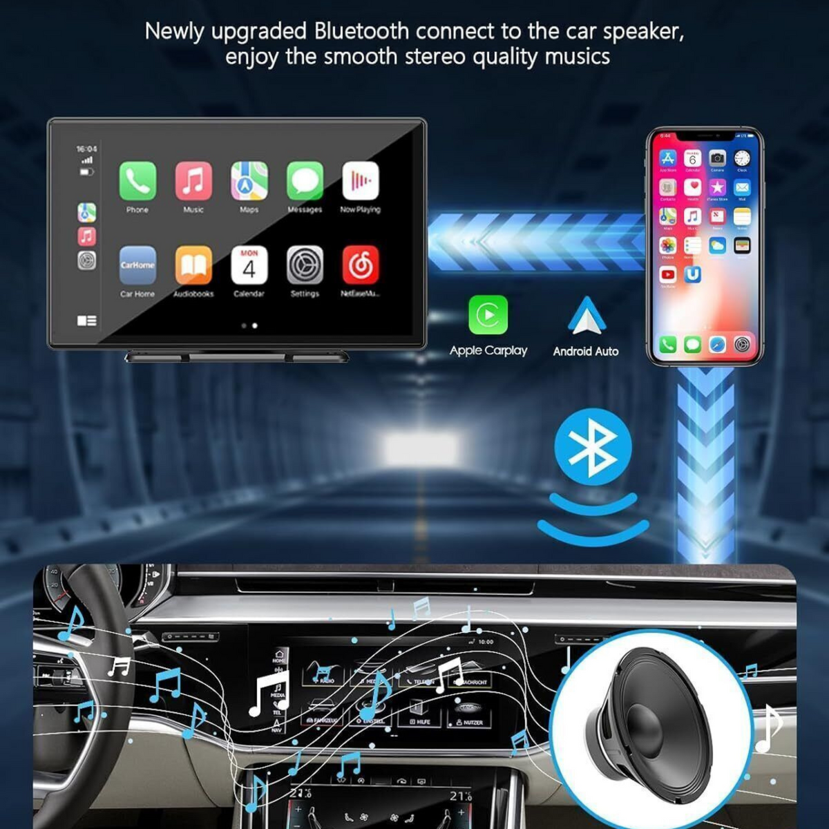 Apple Carplay & Android Auto Head Unit Portable 9 Inch Wireless Car Stereo
