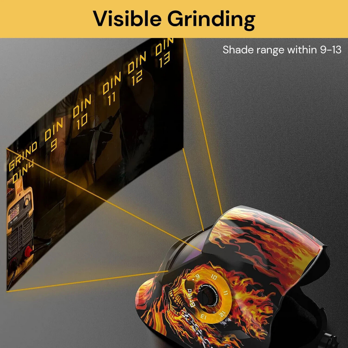 Solar Welding Helmet Mask Auto Darkening Skull Arc Tig Mig Welder Machine