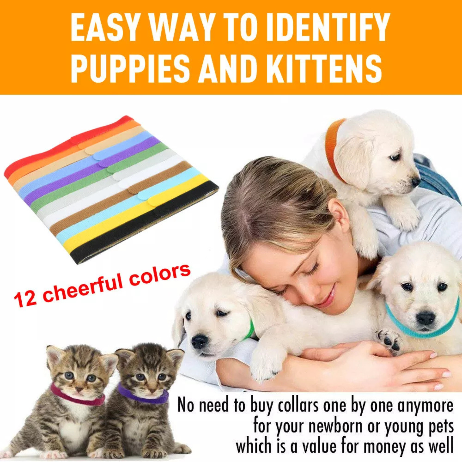 Pet Puppy Kitten Cat Dog Collar Tags 12 Colours Whelping ID Collar Bands