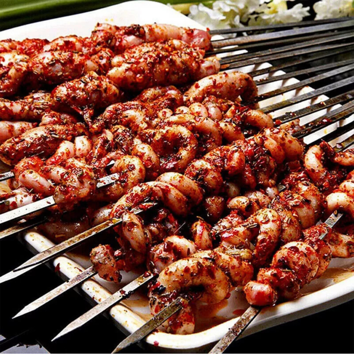 20x Tools Kebab Stick Skewers Flat Needle BBQ Stainless Steel Barbecue Metal