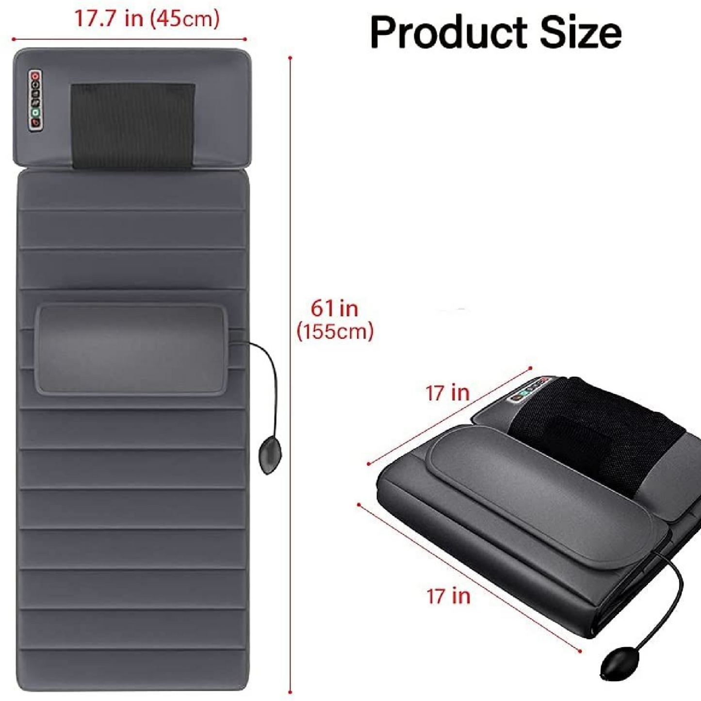 Full Body Heated Mattress 10 Vibrating Motors Massage Mat Stress Soreness Relief