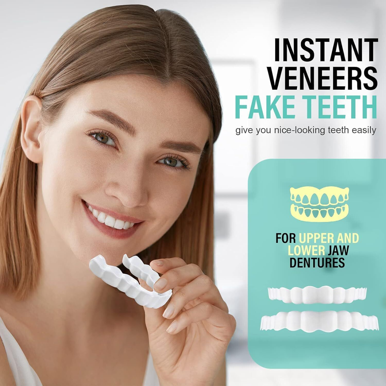 Dental Veneers Dentures Fake Tooth Smile Snap On Bottom Upper Lower False Teeth