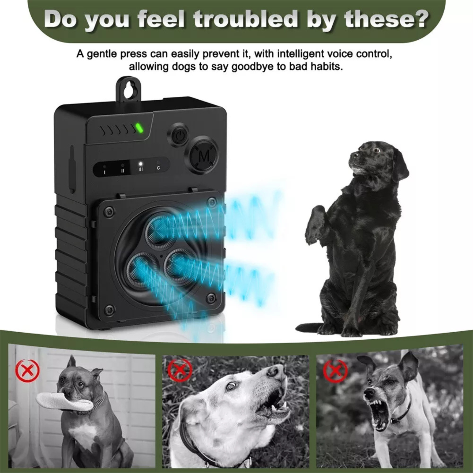 Ultrasonic Dog Barking Control Outdoor Anti Bark Device Stop Repeller Black