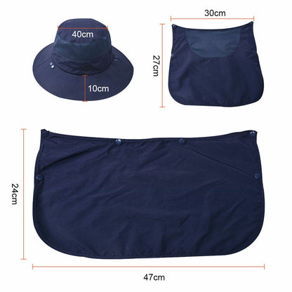 Flap Hat Wide Brim Unisex Cap Face Neck UV Sun Protection Hiking Fishing Navy