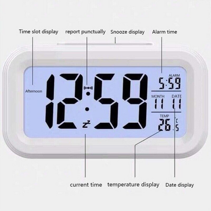 Alarm Clock Time Temperature Digital Bedside LED Snooze Day/Night Desktop Clock