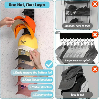 Multi Tier Wall Mounted Hat Rack Organiser Storage Display Stand