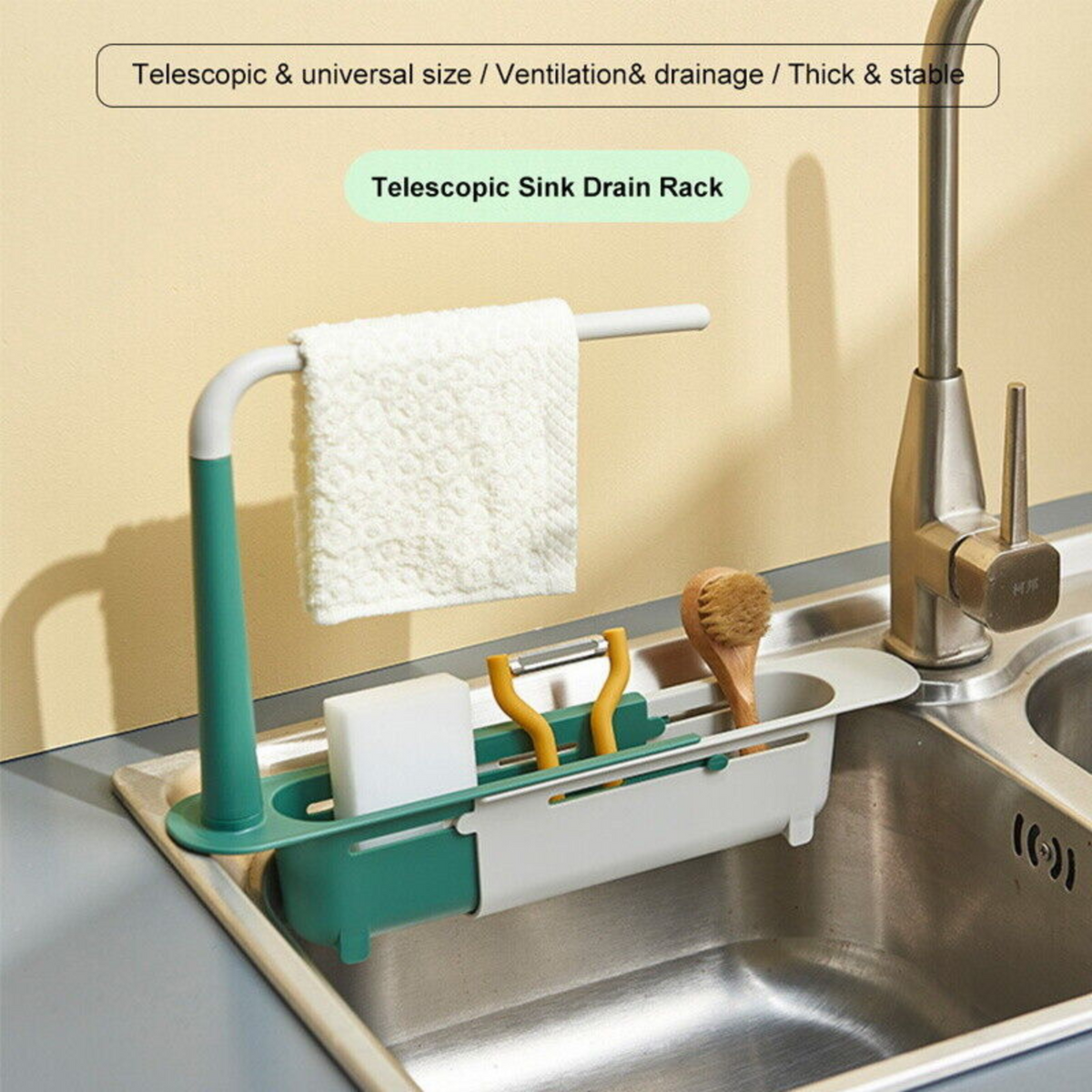Expandable Drain Basket Organizer Telescopic Sink Rack Storage Holder Green