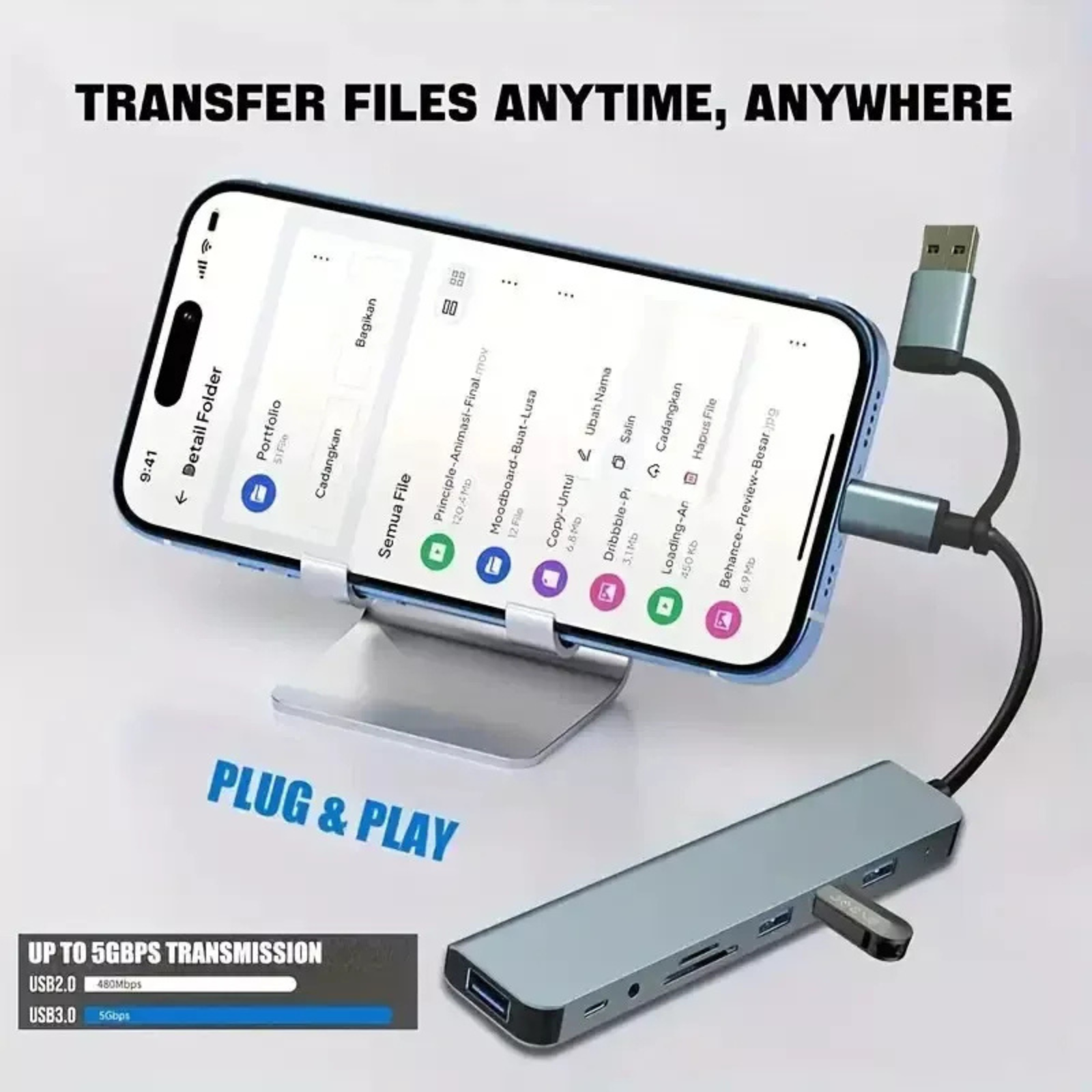 Multifunction Splitter Docking Station 8 in 1 Type C & USB-3 Connector