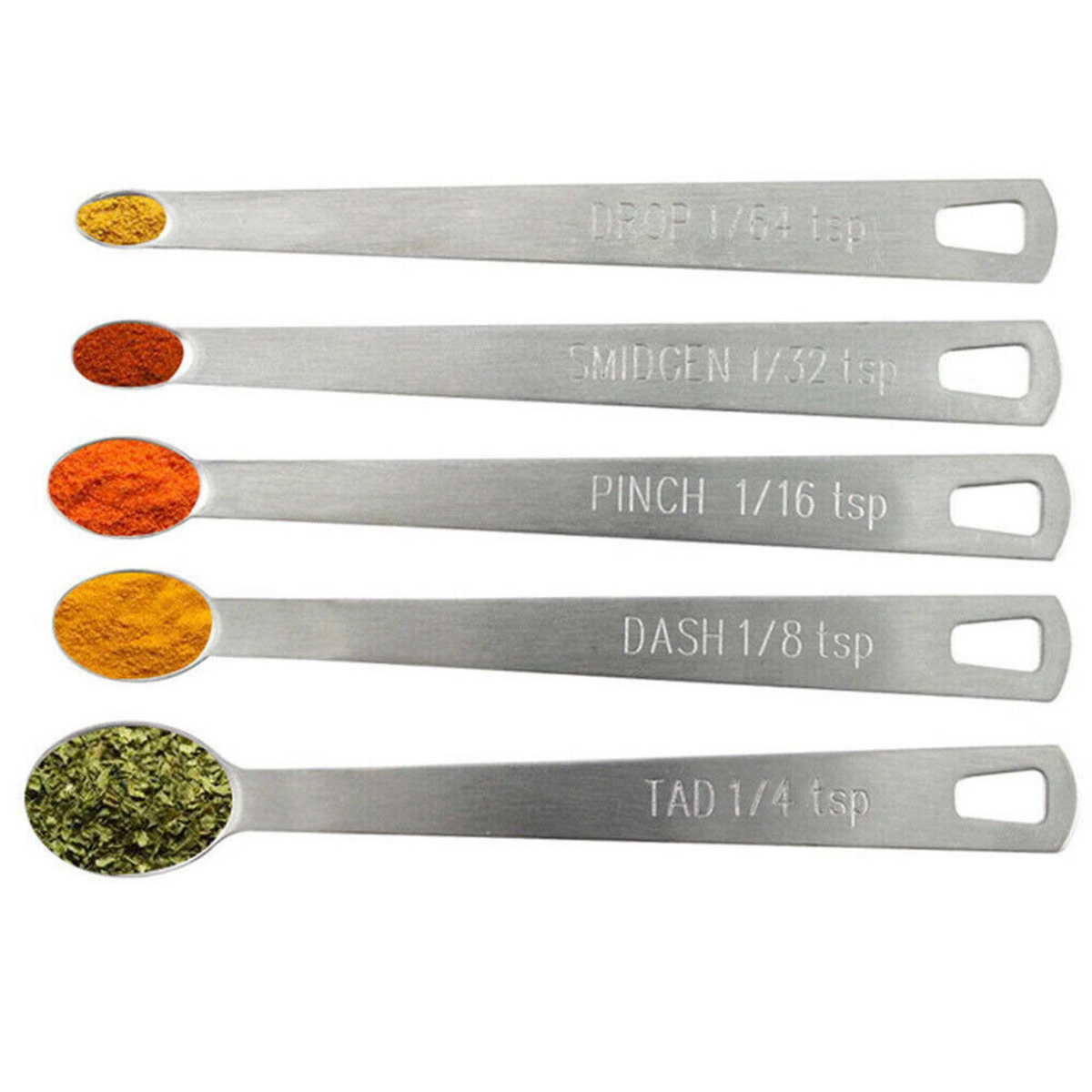Mini Measuring 5pc Stainless Steel Seasoning Dry And Liquid Ingredients Spoon
