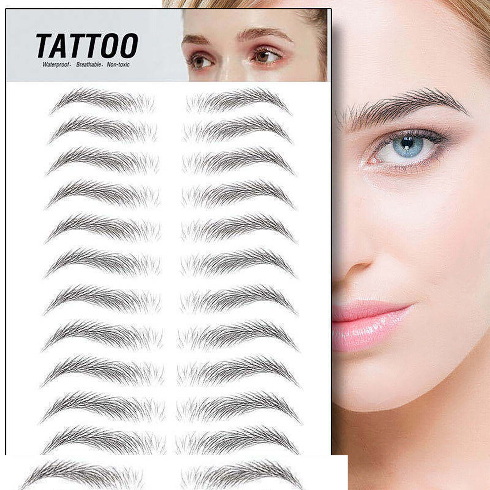 Authentic Hair-like Stick-On Eyebrow Sticker Waterproof No.10 Black