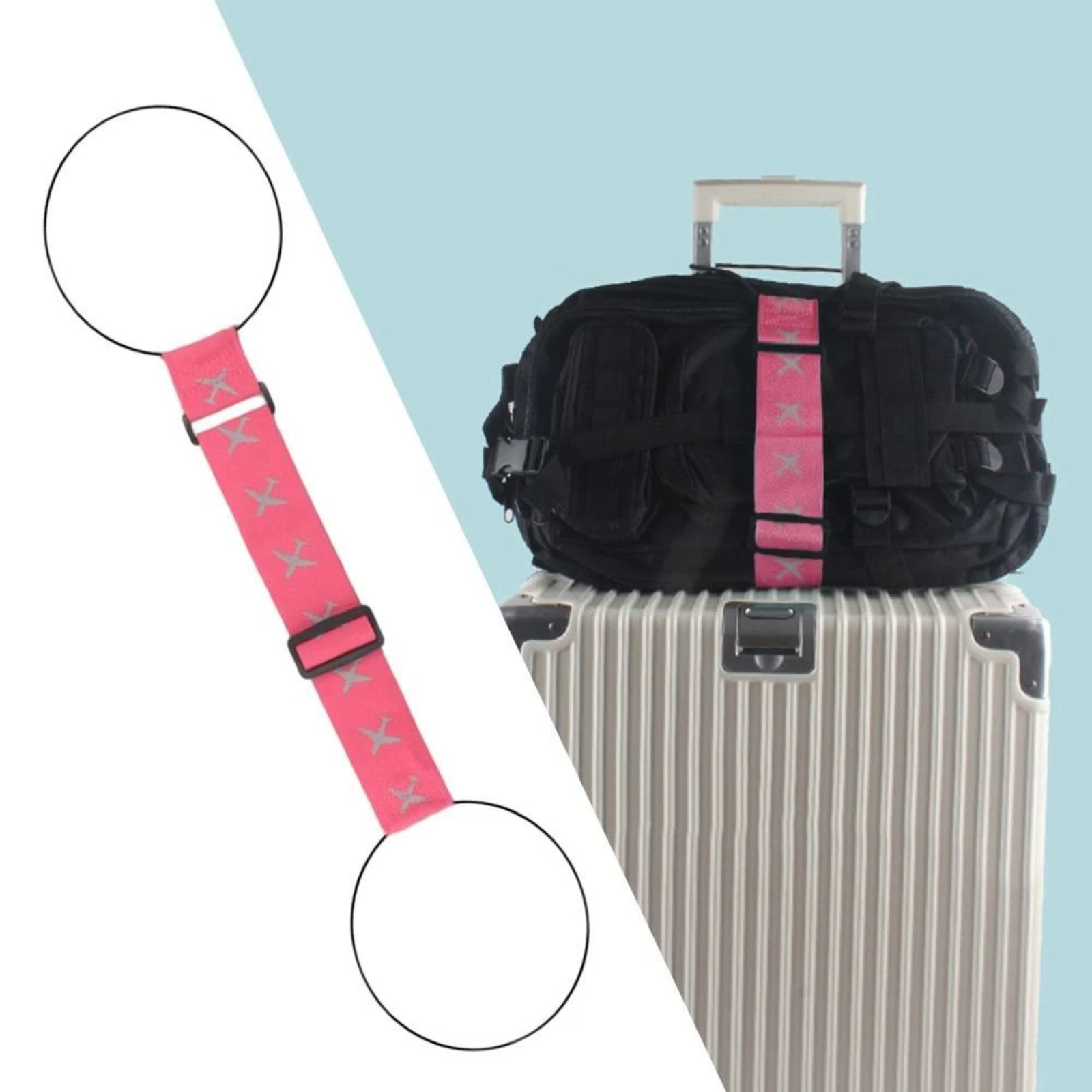 1x Rose Red Adjustable Strap Luggage Connector Travel Suitcase Belt