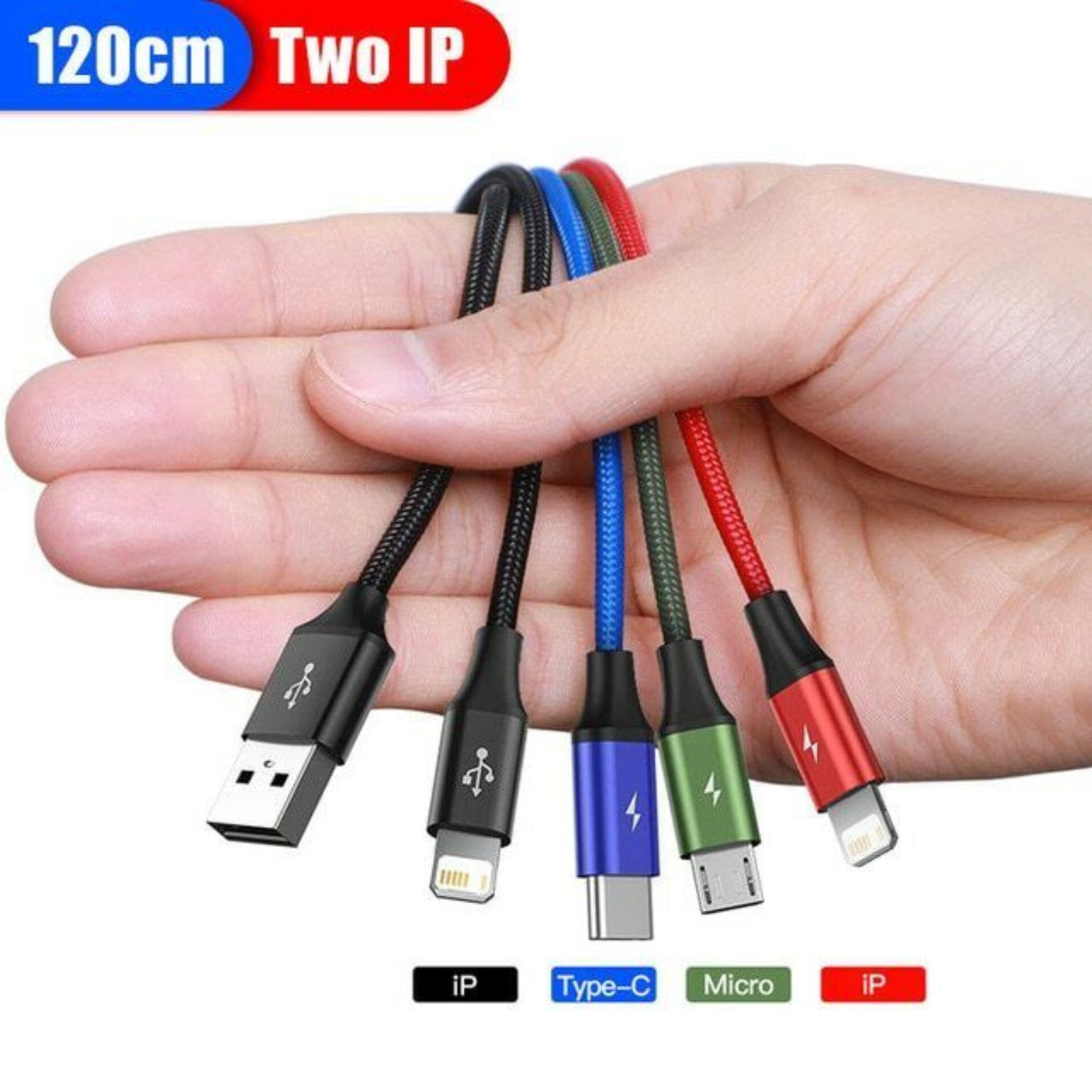 iPhone USB TYPE C Android Micro 4 in 1 Multi USB Charger Cable Cord
