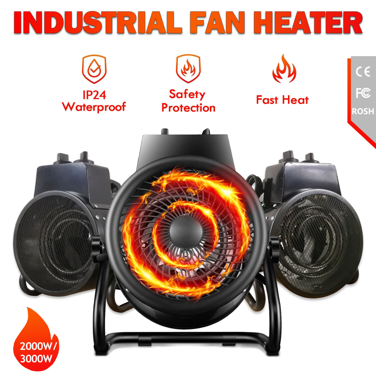 3000W Portable Workshop Electric Portable Industrial Fan Heater Dryer Blower