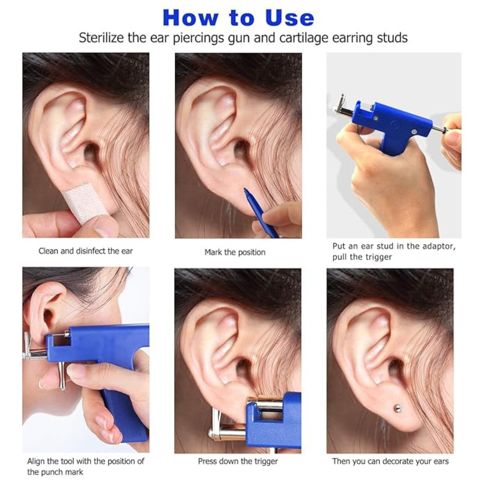 Blue Ear Piercing Gun Kit Professional Steel Ear Nose Navel Body