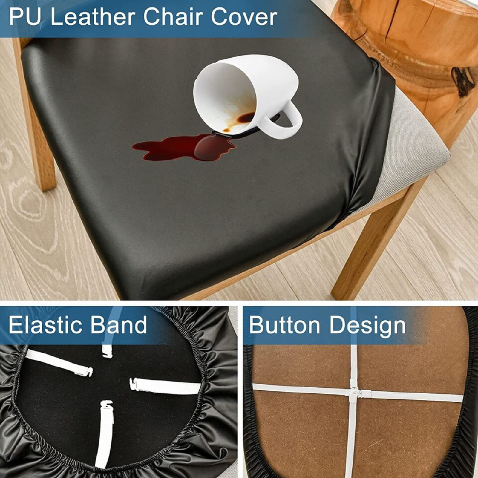 Home Stretch Dining Seat Slipcover Black Leather Chair Cushion Waterproof