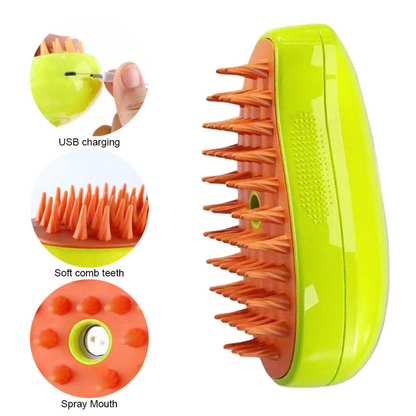 Green 3 In1 Dog Steamer Brush Bath Steamy Pet Brush Electric Spray Cat Brush