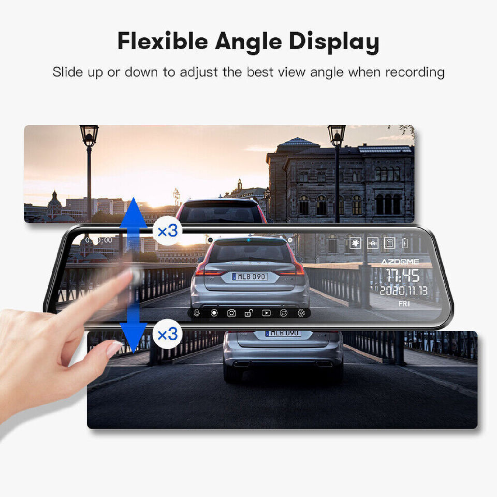 Dash Cam 12" WIFI Camera Car AZDOME 2K+1080P DVR Cam Reversing Mirror Recorder