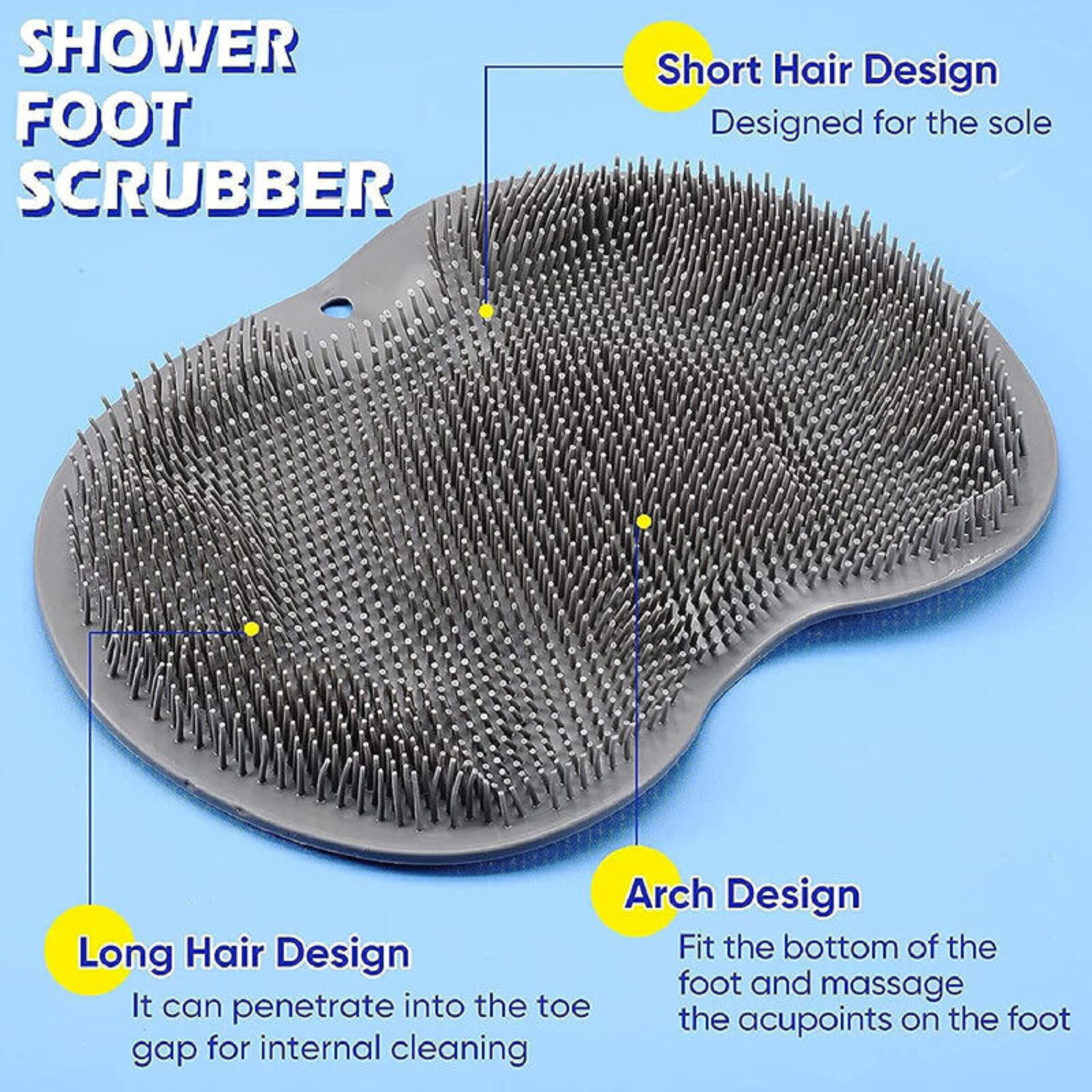 Grey Brush Cleaning Mat Shower Bath Foot Back Body Scrubber Massager Pad