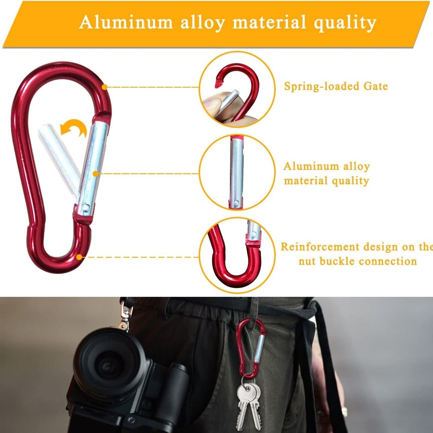 Coloured Carabiner Snap Hook 10x Gourd Shape Clip Aluminum Hiking Key Chain Ring