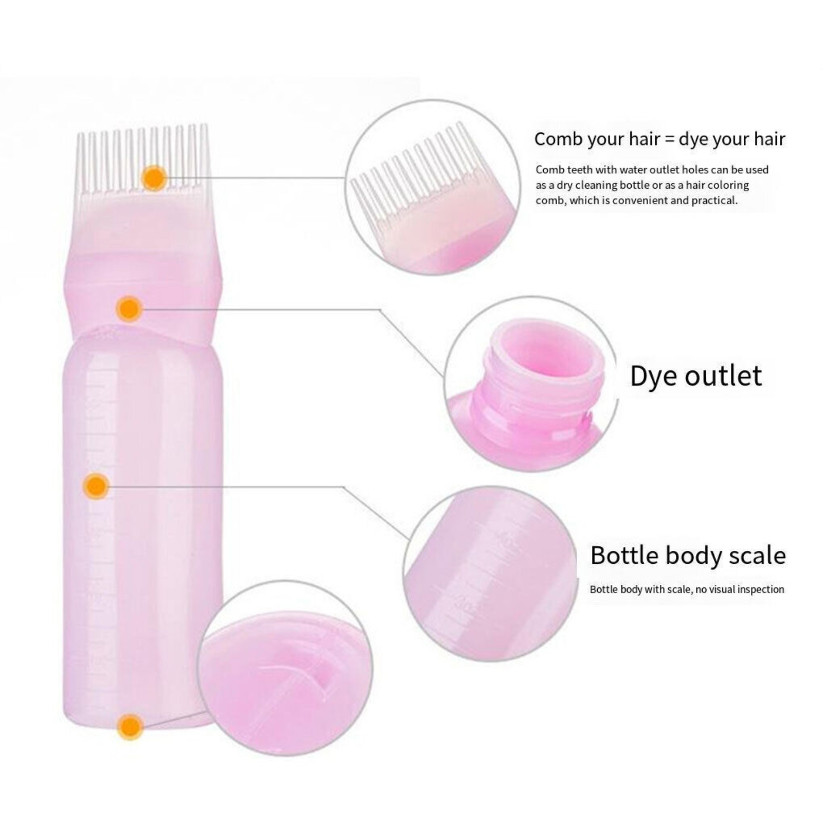 Scalp Oil Application Root Comb Applicator Bottle with Graduated Scale Pink