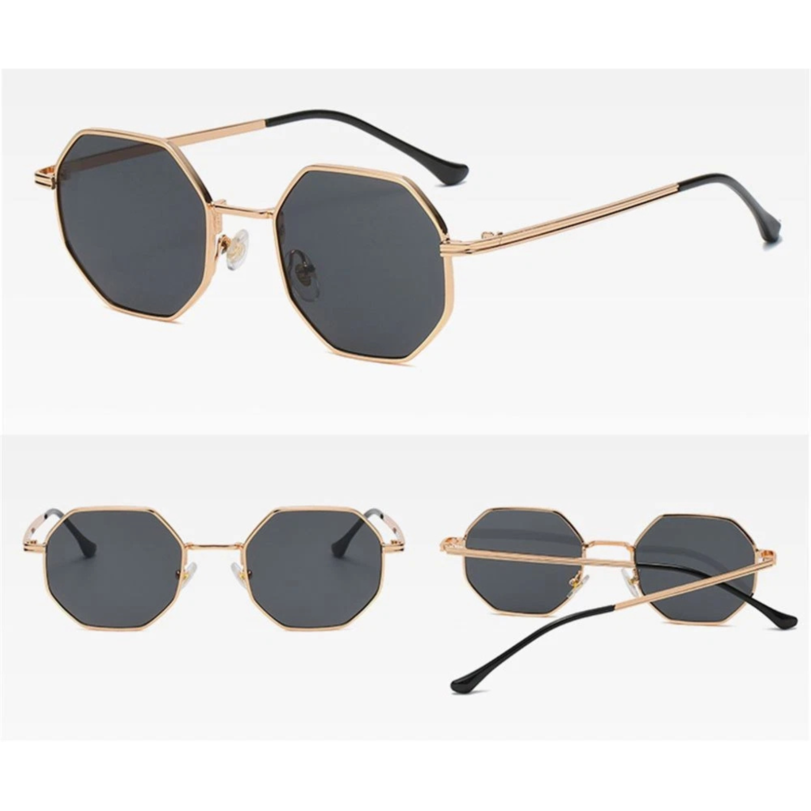 Gold Black Grey Square Sunglasses Stylish Eyewear for Men Women Fashion Pro