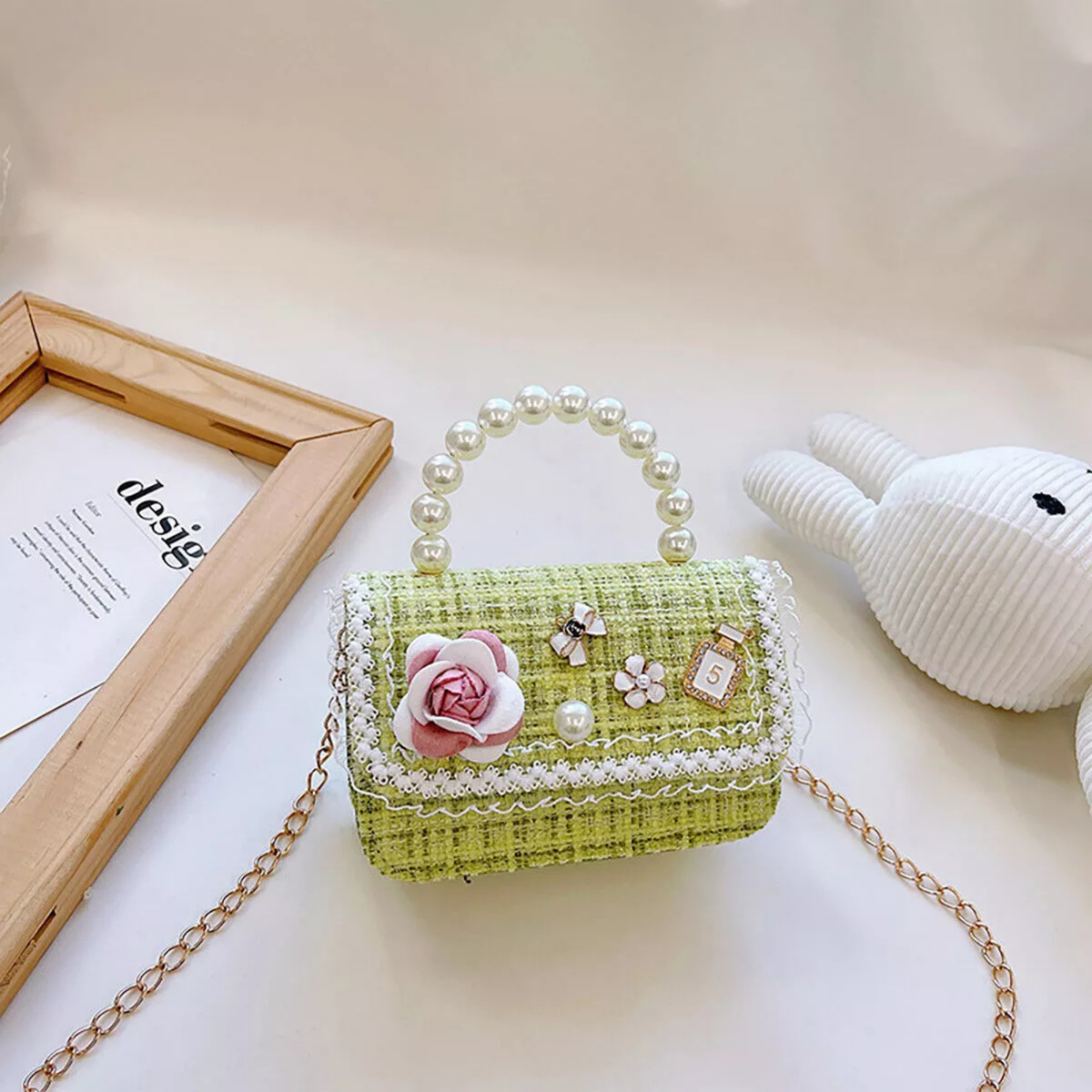 Green Princess Square Handbag Shoulder Tote Purse for Women