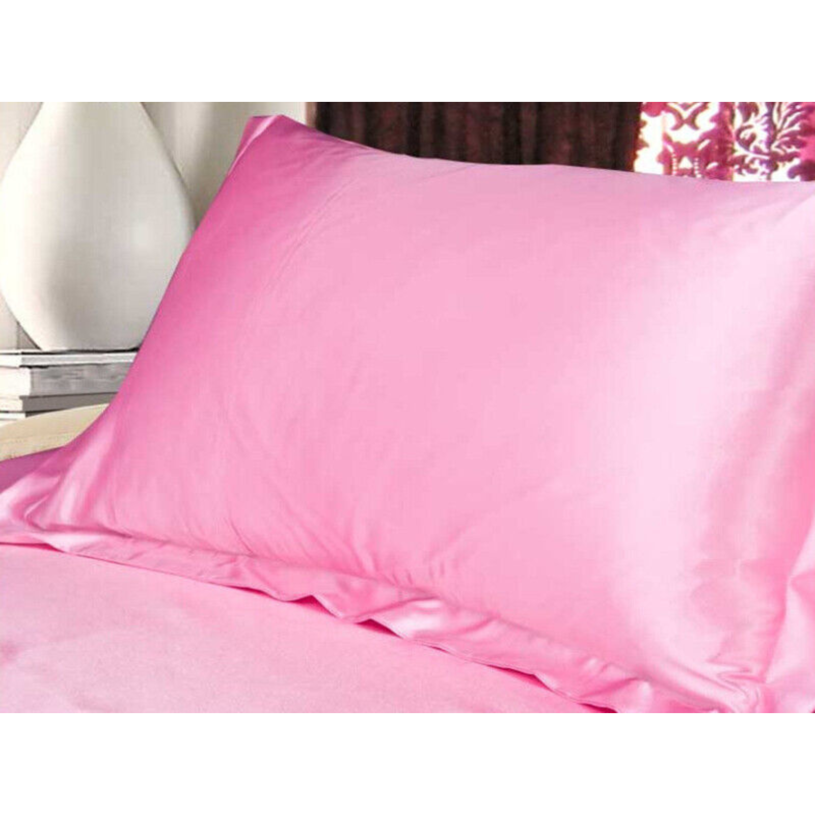 Standard Bedding Smooth Soft Pillowcase Pink 2Pcs Silk Satin Pillow Case Cover