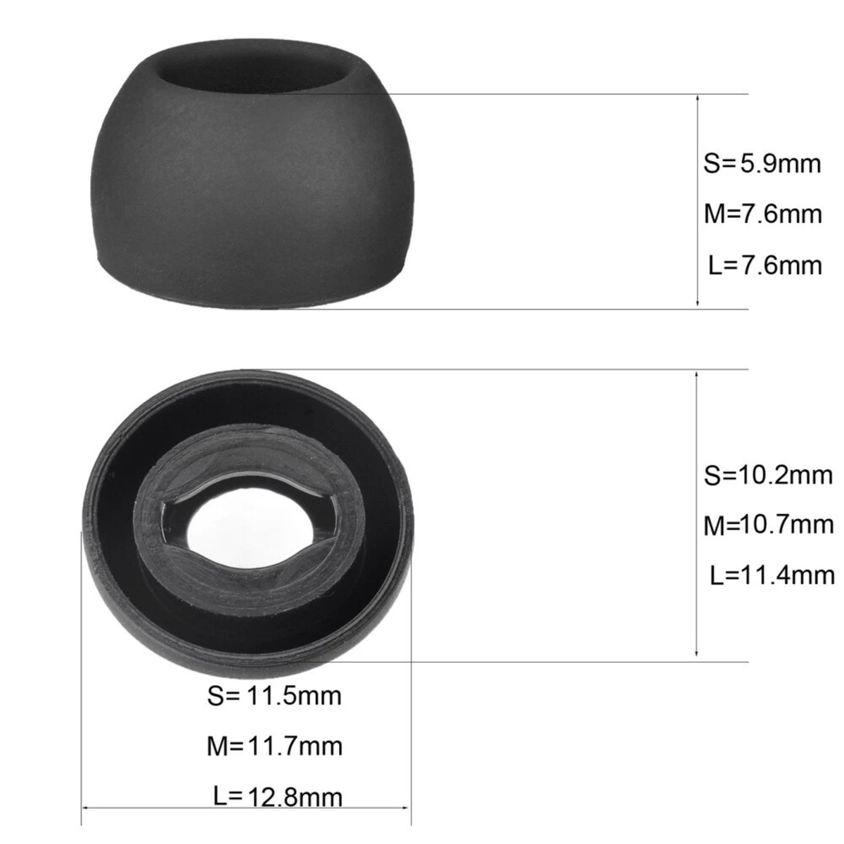 Silicone Ear Tips Replacement Earplugs Black Noise Cancelling Comfort Fit
