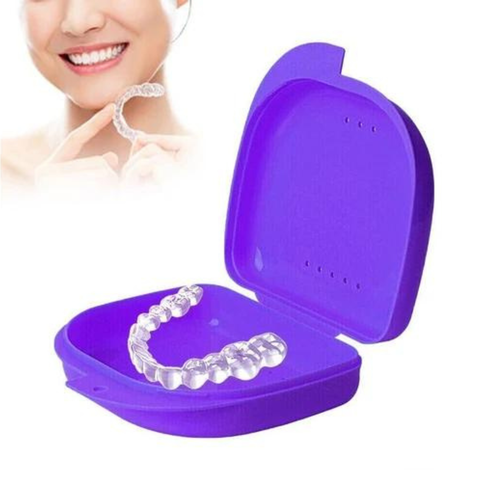 Denture Dental Case Guard Storage Orthodontic Retainer Box Teeth Mouth Purple