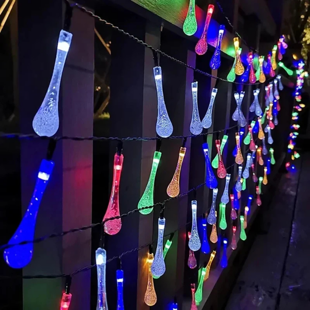 50 LED Raindrop Garden Christmas Solar Fairy String Lights Multicolour