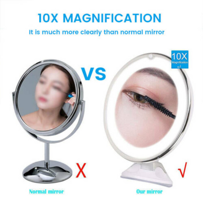 360° Rotation 10x Magnifying Makeup Mirror LED Light Cosmetic Bathroom Round