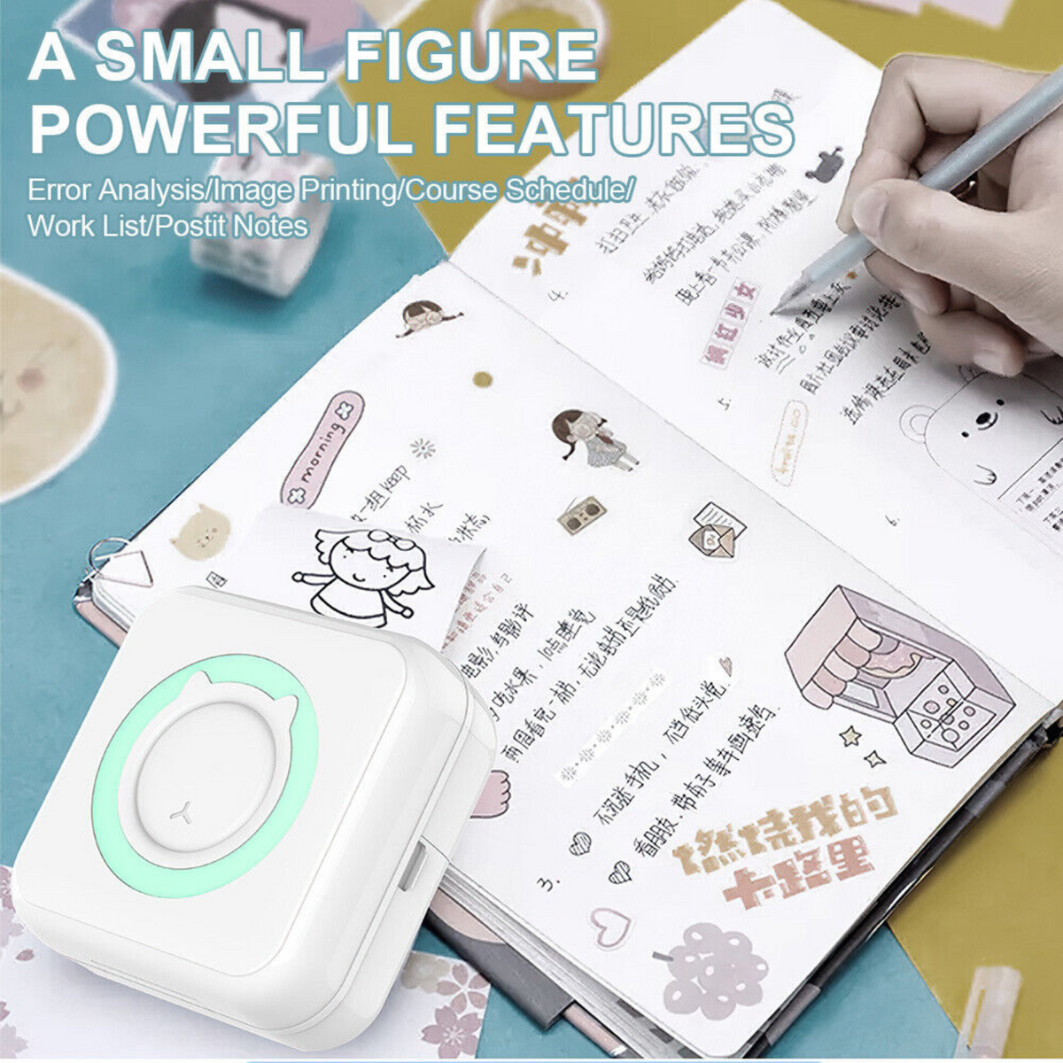 Blue Bluetooth Wireless Mini Pocket Thermal Printer Photo + Sticker Paper Notes