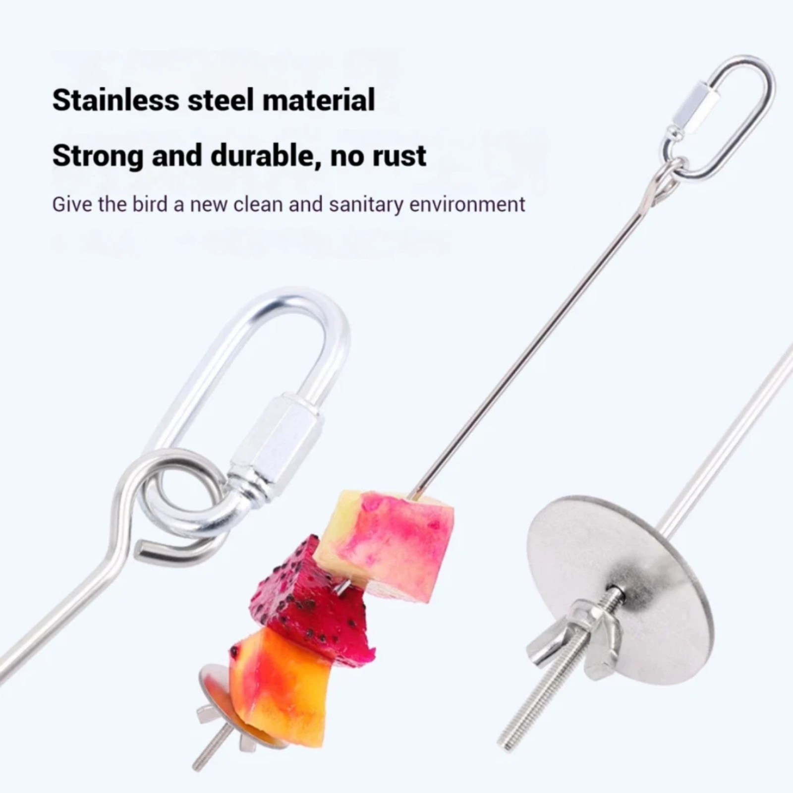 23cm Food Meat Stick Spear Fruit Holder Pet Stainless Steel Bird Cage Skewer