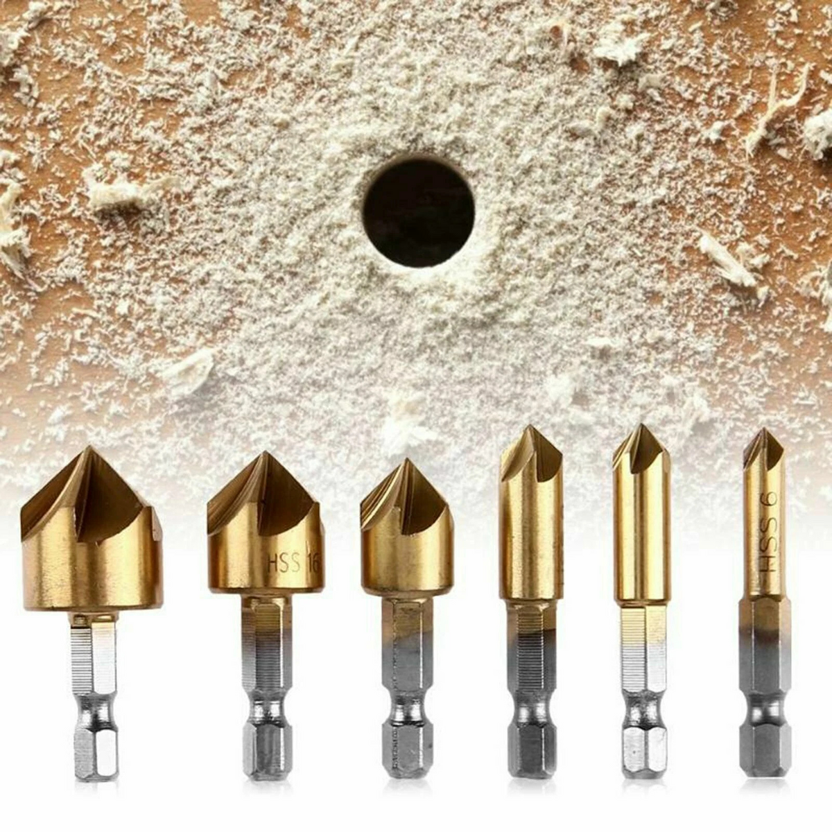 6X Chamfer Countersink Drill Bit Set Deburring Tool for Wood Metal